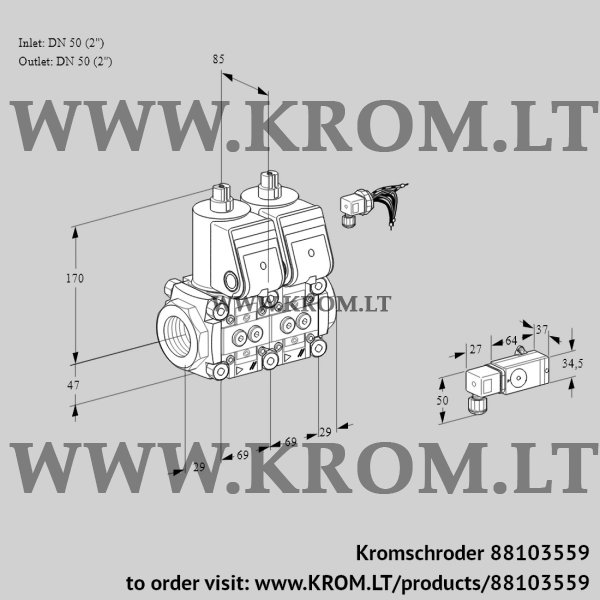 Kromschroder VCS 2E50R/50R05NNKR/PPPP/PP4-, 88103559 double solenoid valve, 88103559