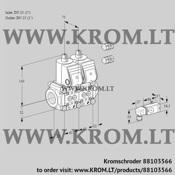 Kromschroder VCS 1E25R/25R05NNKR3/2--3/PPPP, 88103566 double solenoid valve, 88103566