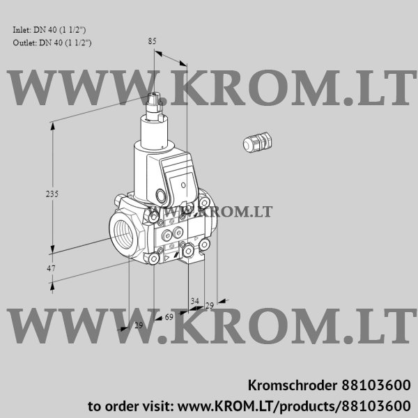 Kromschroder VAS 2E40R/40R05LVQR/PP/PP, 88103600 gas solenoid valve, 88103600