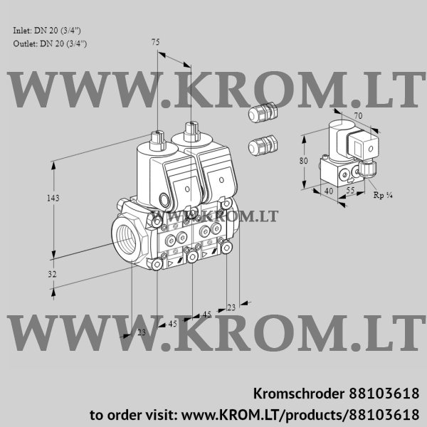 Kromschroder VCS 1E20R/20R05NNKR3/PPPP/ZYPP, 88103618 double solenoid valve, 88103618