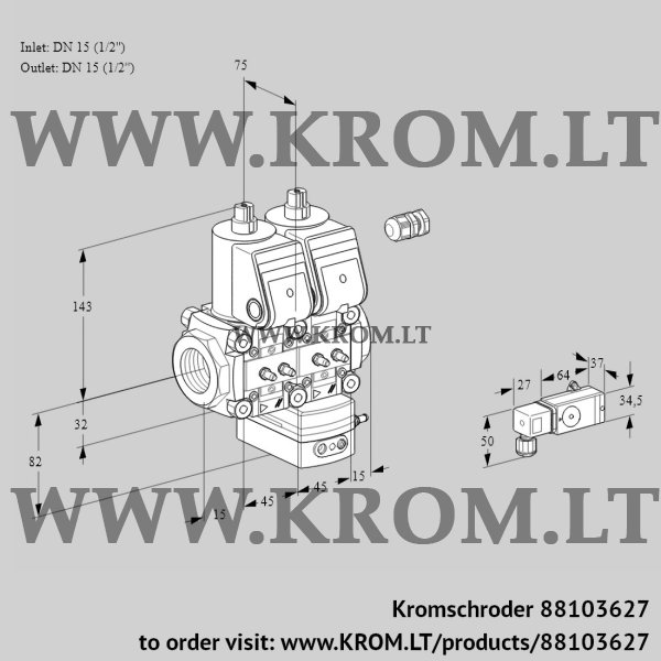 Kromschroder VCD 1E15R/15R05ND-100WR/MMMM/3-PP, 88103627 pressure regulator, 88103627