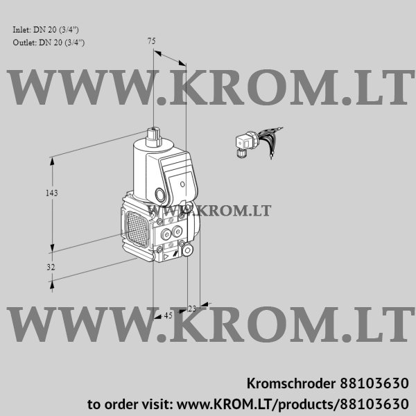 Kromschroder VAS 1E20R/20R05FNWR/PP/PP, 88103630 gas solenoid valve, 88103630