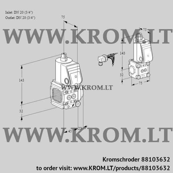 Kromschroder VAS 1E20R/20R05FNWR/PP/BS, 88103632 gas solenoid valve, 88103632