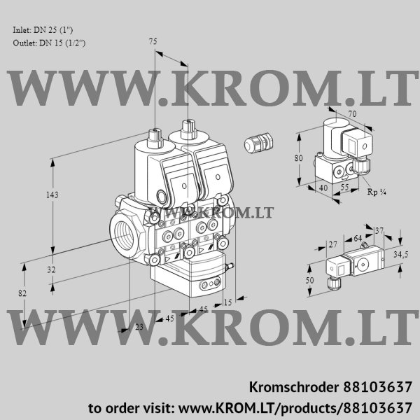 Kromschroder VCG 1E25R/15R05NGEWR/-3PP/ZYPP, 88103637 air/gas ratio control, 88103637