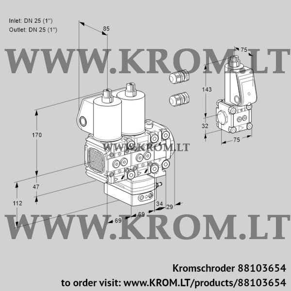 Kromschroder VCH 2E25R/25R05FNHEVWL3/PPBS/PPPP, 88103654 flow rate regulator, 88103654