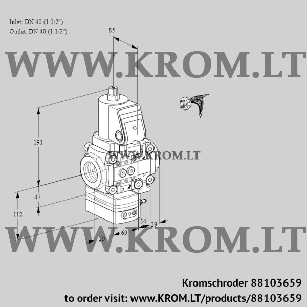 Kromschroder VAH 2E40R/40R05HEVWGR/PP/PP, 88103659 flow rate regulator, 88103659