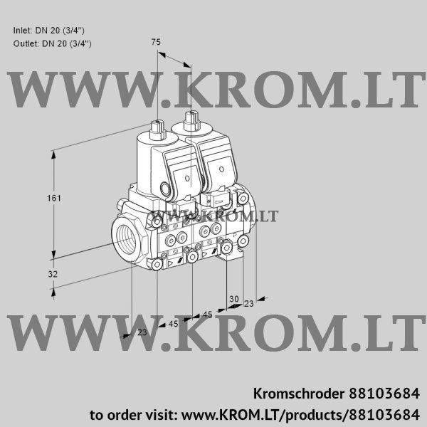 Kromschroder VCS 1T20N/20N05NNVQSR/PPPP/PPPP, 88103684 double solenoid valve, 88103684