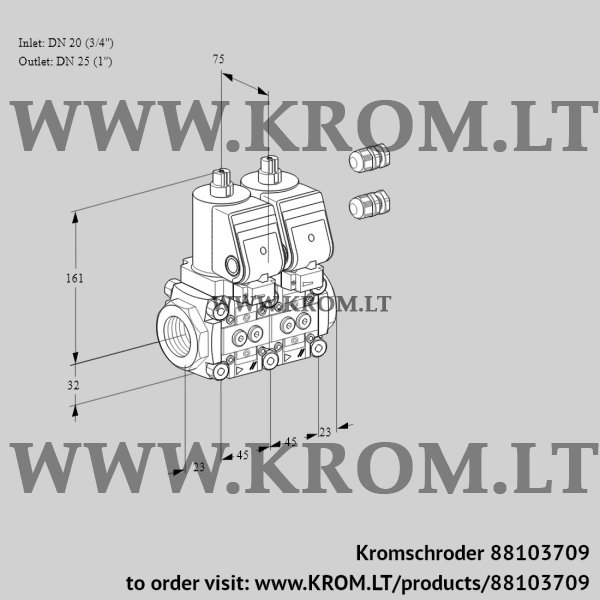 Kromschroder VCS 1E20R/25R05NNWGR3/PPPP/PPPP, 88103709 double solenoid valve, 88103709