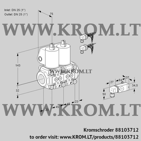 Kromschroder VCS 1E25R/25R05NNWL6/PPPP/-3PP, 88103712 double solenoid valve, 88103712