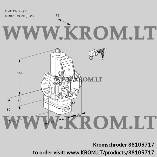 Kromschroder VAH 1E25R/20R05HEVWR/PP/PP, 88103717 flow rate regulator, 88103717