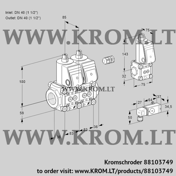 Kromschroder VCS 3E40R/40R05NNWR/-2PP/PPZS, 88103749 double solenoid valve, 88103749