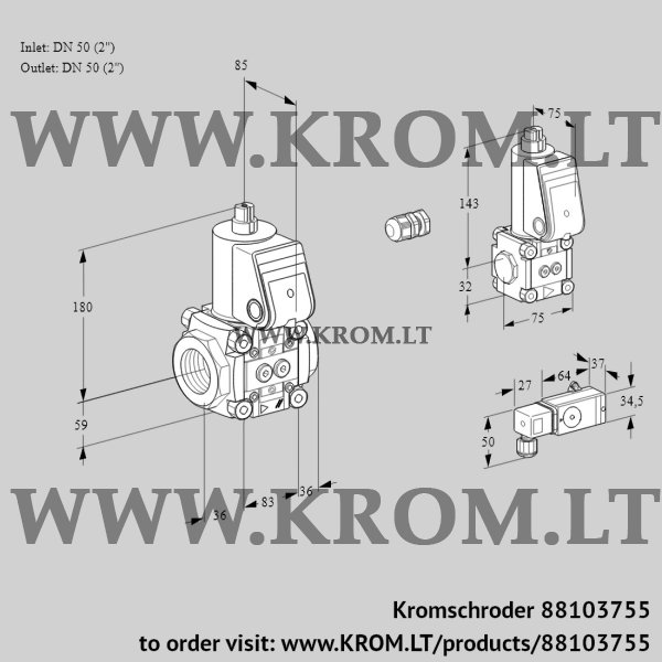 Kromschroder VAS 3E50R/50R05NWR/-4/BS, 88103755 gas solenoid valve, 88103755