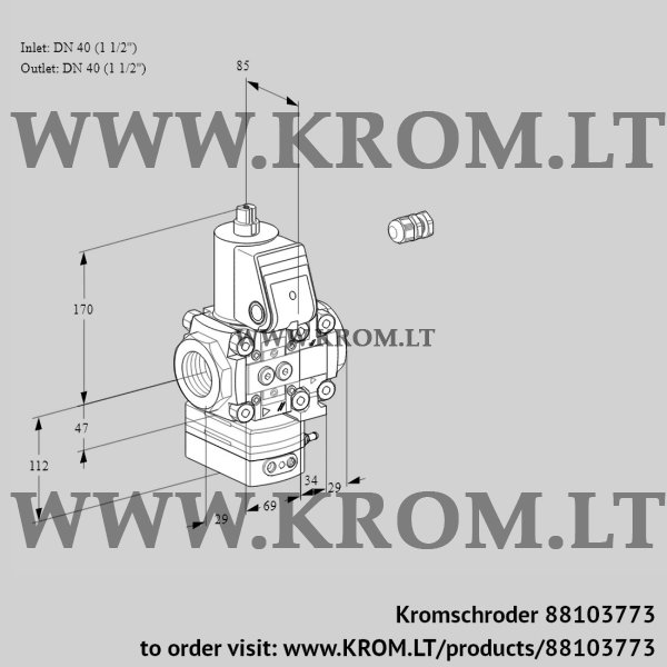 Kromschroder VAH 2E40R/40R05HEVWR/PP/PP, 88103773 flow rate regulator, 88103773