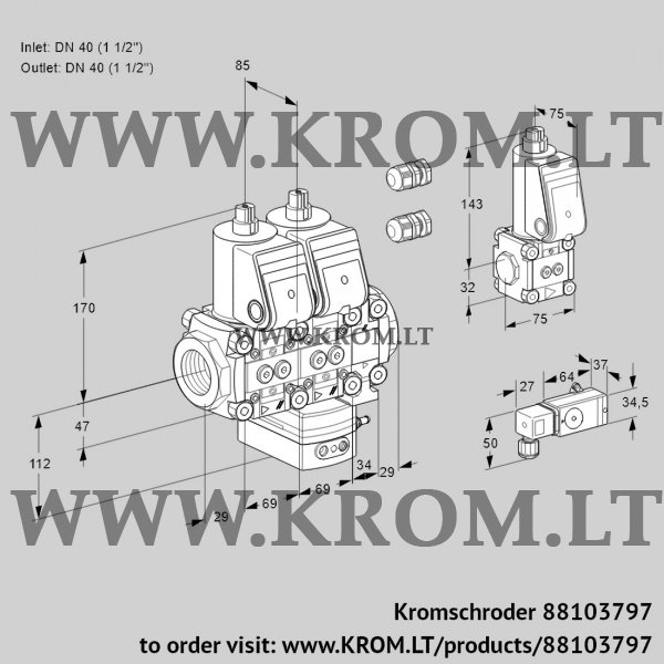Kromschroder VCG 2E40R/40R05NGEVWR3/-2PP/PPZS, 88103797 air/gas ratio control, 88103797