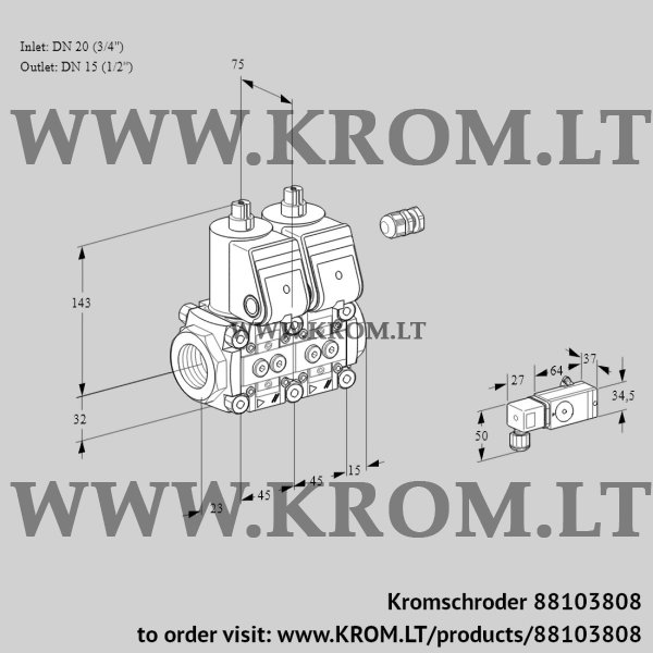 Kromschroder VCS 1E20R/15R05NNWR/2--4/PPPP, 88103808 double solenoid valve, 88103808