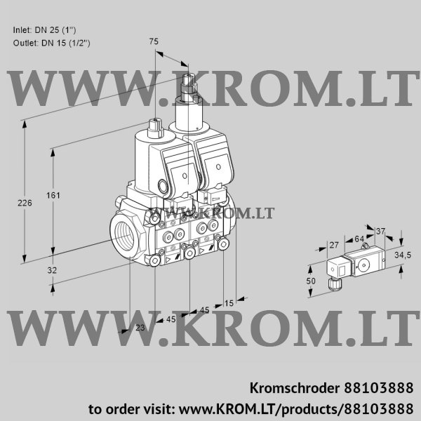 Kromschroder VCS 1E25R/15R05NLWGR/-3PP/PPPP, 88103888 double solenoid valve, 88103888