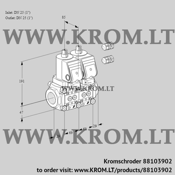 Kromschroder VCS 2E25R/25R05NNWSR3/PPPP/PPPP, 88103902 double solenoid valve, 88103902