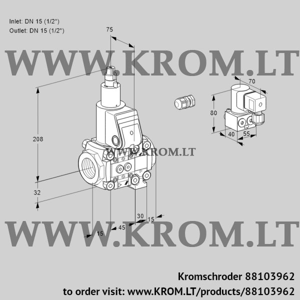 Kromschroder VAS 1E15R/15R05LVWR/PP/BY, 88103962 gas solenoid valve, 88103962