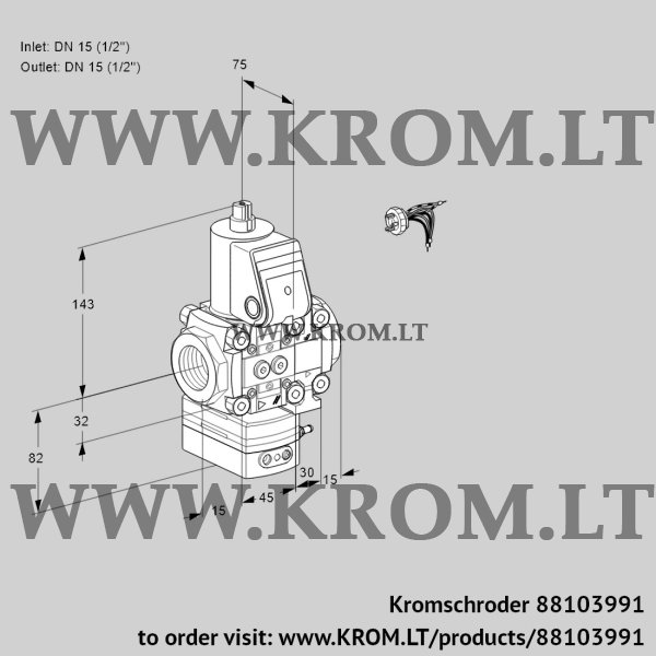 Kromschroder VAH 1E15R/15R05HEVWR/PP/PP, 88103991 flow rate regulator, 88103991