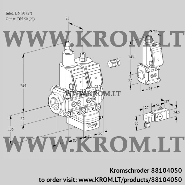 Kromschroder VCH 3E50R/50R05LHEQR/PPPP/4-BS, 88104050 flow rate regulator, 88104050