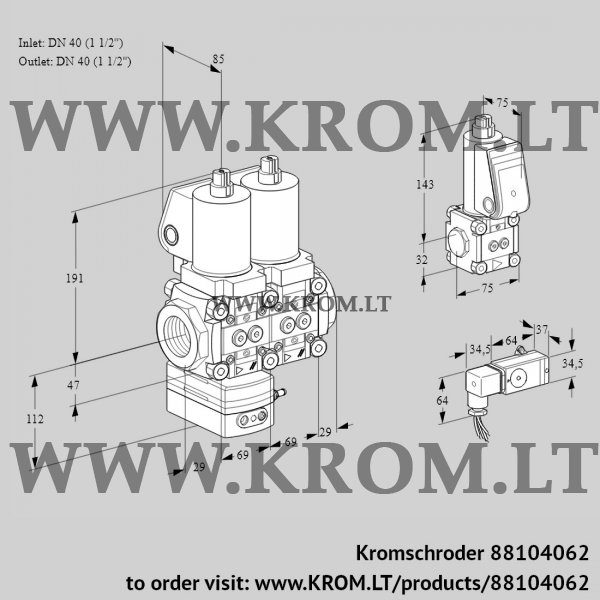 Kromschroder VCD 2T40N/40N05D-50NKGL/PPZS/2--2, 88104062 pressure regulator, 88104062
