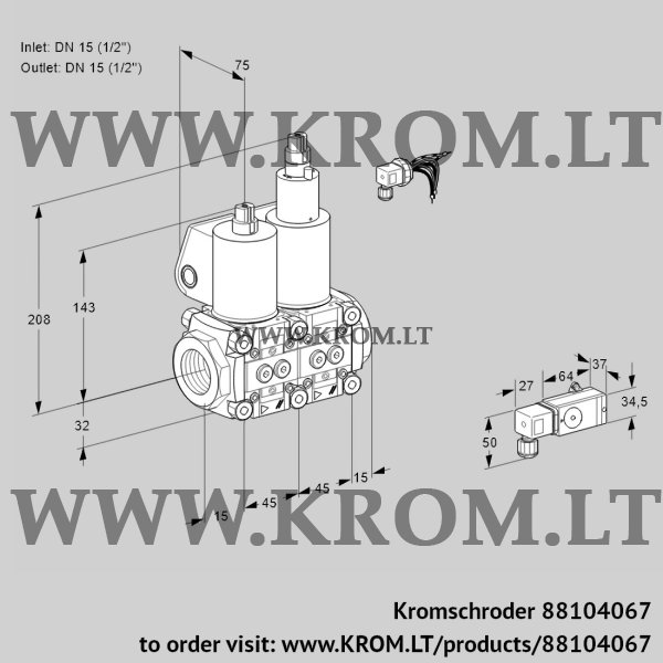 Kromschroder VCS 1E15R/15R05NLWL/PPPP/3--4, 88104067 double solenoid valve, 88104067