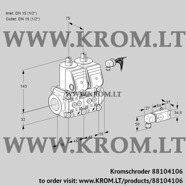 Kromschroder VCS 1E15R/15R05NNWR3/-4PP/PPPP, 88104106 double solenoid valve, 88104106