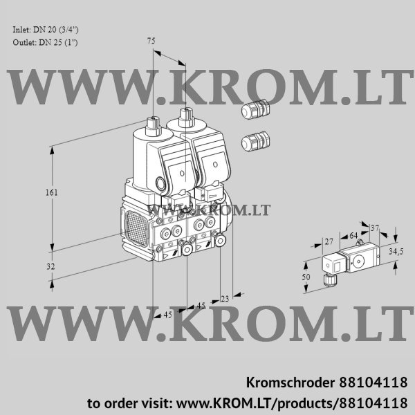 Kromschroder VCS 1E20R/25R05FNNKGR3/PPPP/PP2-, 88104118 double solenoid valve, 88104118