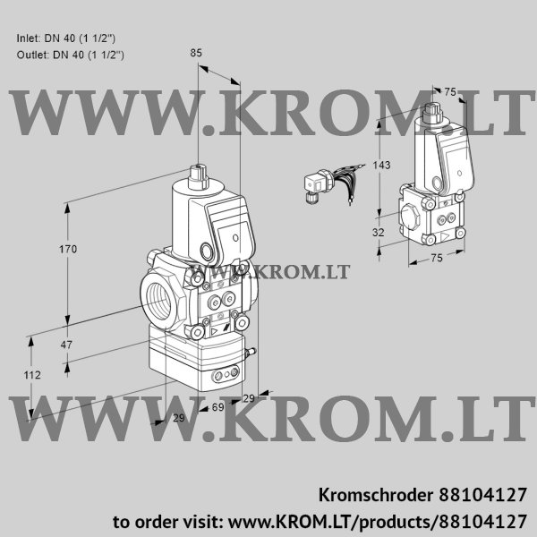 Kromschroder VAH 2E40R/40R05HEWR/PP/BS, 88104127 flow rate regulator, 88104127