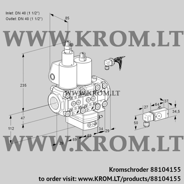 Kromschroder VCH 2E40R/40R05LHEVKL/PPPP/-2PP, 88104155 flow rate regulator, 88104155