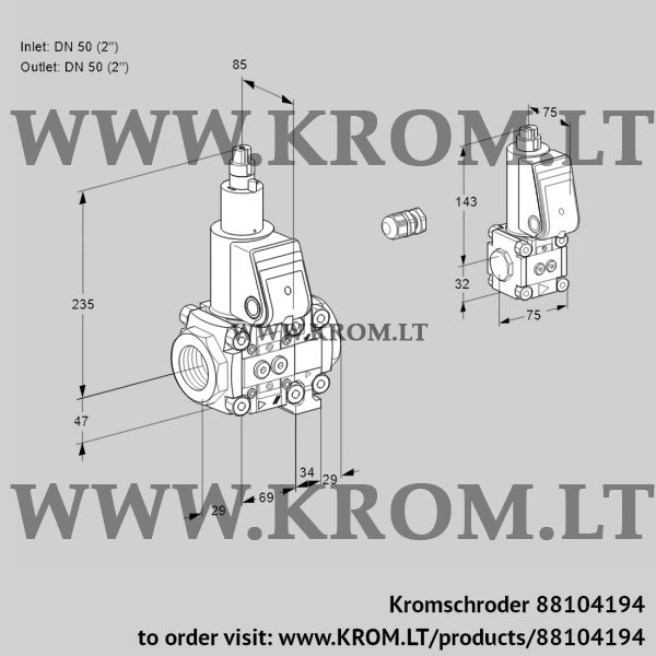 Kromschroder VAS 2E50R/50R05LVWR/PP/BS, 88104194 gas solenoid valve, 88104194