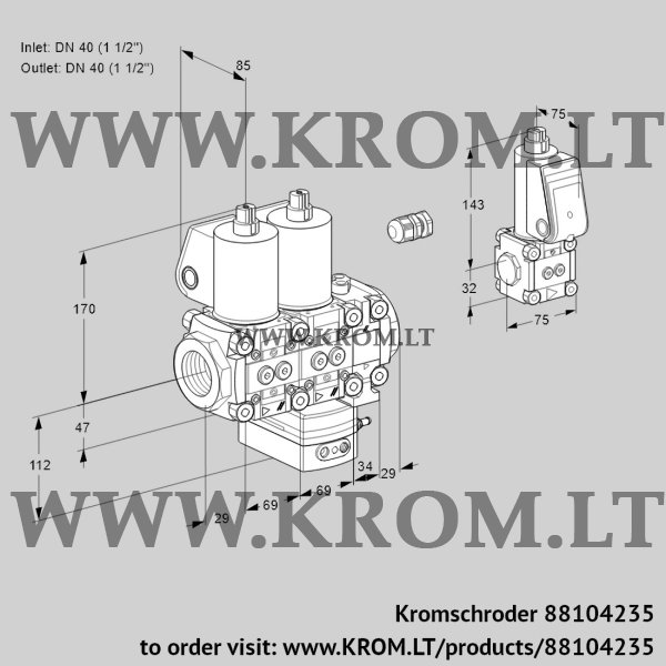 Kromschroder VCH 2E40R/40R05NHEVWL3/BSPP/PPPP, 88104235 flow rate regulator, 88104235