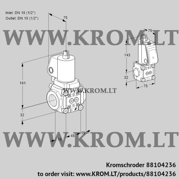 Kromschroder VAS 1T15N/15N05NQSL/ZS/PP, 88104236 gas solenoid valve, 88104236