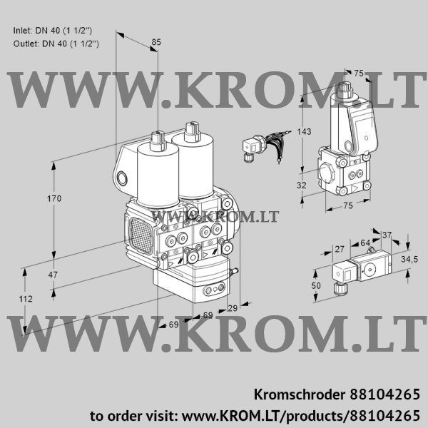 Kromschroder VCD 2E40R/40R05FND-50WL/PPZS/3-PP, 88104265 pressure regulator, 88104265