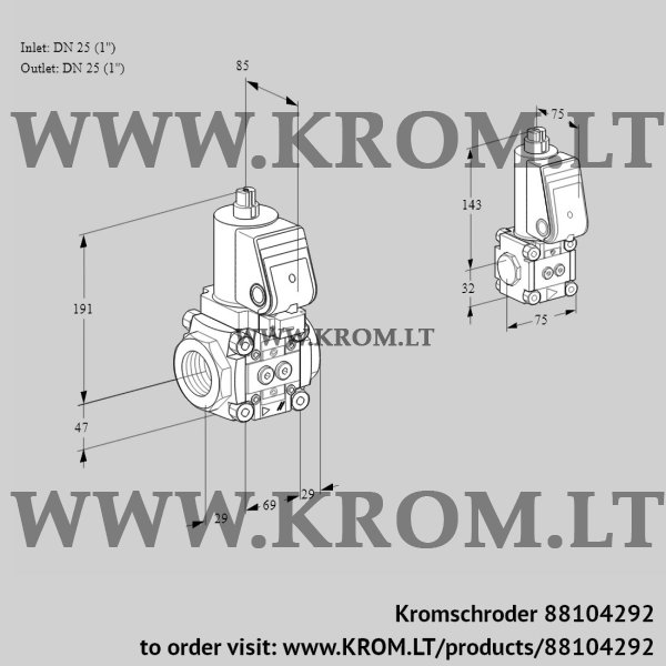 Kromschroder VAS 2T25N/25N05NQGR/PP/BS, 88104292 gas solenoid valve, 88104292