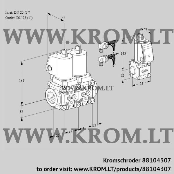 Kromschroder VCS 1E25R/25R05NNWGL8/BSPP/MMMM, 88104307 double solenoid valve, 88104307