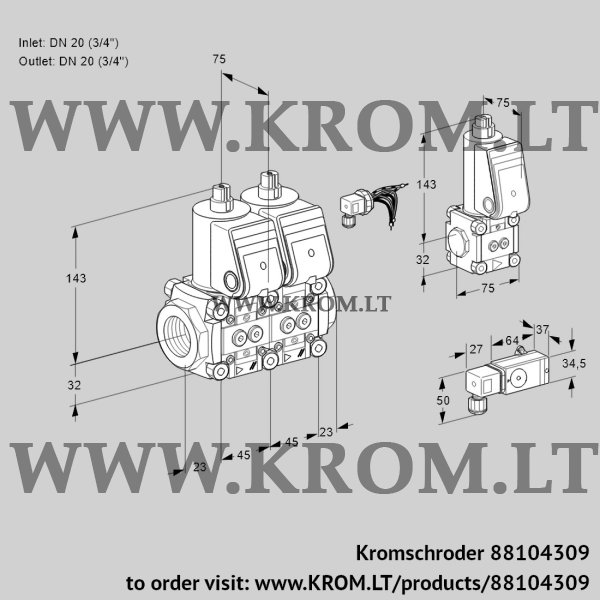 Kromschroder VCS 1E20R/20R05NNWR/-2PP/PPBS, 88104309 double solenoid valve, 88104309