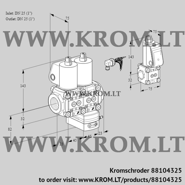 Kromschroder VCG 1E25R/25R05NGEWL/PPZS/MMPP, 88104325 air/gas ratio control, 88104325