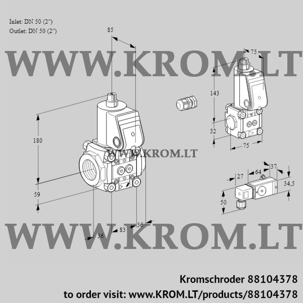 Kromschroder VAS 3E50R/50R05NWR/-2/BS, 88104378 gas solenoid valve, 88104378