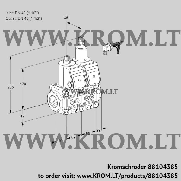 Kromschroder VCS 2E40R/40R05NLWR3/PPPP/PPPP, 88104385 double solenoid valve, 88104385