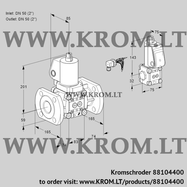 Kromschroder VAS 3E50F/50F05NQGL/BS/PP, 88104400 gas solenoid valve, 88104400