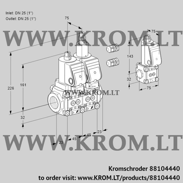 Kromschroder VCS 1E25R/25R05NLWSR3/PPPP/PPBS, 88104440 double solenoid valve, 88104440