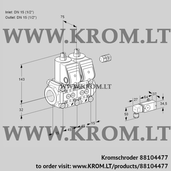 Kromschroder VCS 1E15R/15R05NNWR/4-PP/2-PP, 88104477 double solenoid valve, 88104477