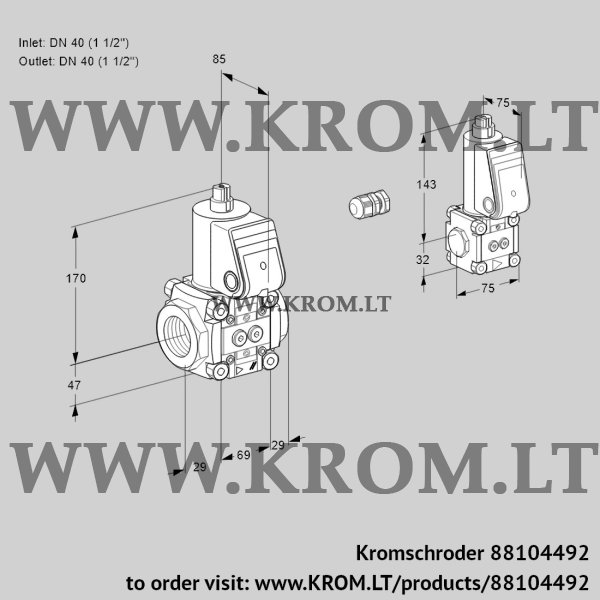 Kromschroder VAS 2E40R/40R05NWR/PP/BS, 88104492 gas solenoid valve, 88104492