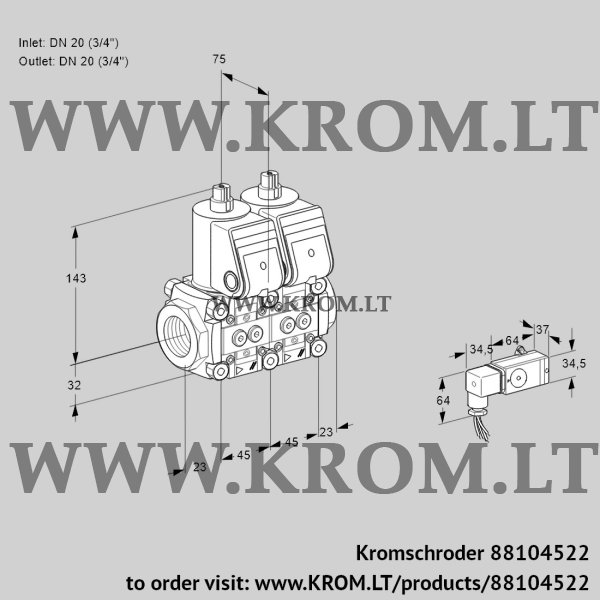 Kromschroder VCS 1T20N/20N05NNQR/2-PP/2-PP, 88104522 double solenoid valve, 88104522