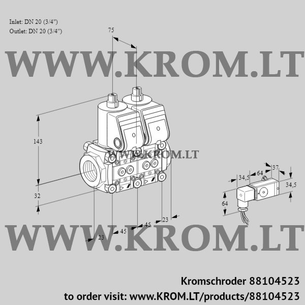 Kromschroder VCS 1T20N/20N05NNQR/2-PP/2-PP, 88104523 double solenoid valve, 88104523