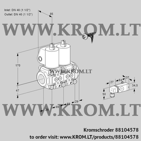 Kromschroder VCS 2E40R/40R05NNWL/PPPP/2-PP, 88104578 double solenoid valve, 88104578