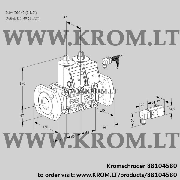 Kromschroder VCS 2E40F/40F05NNWR/3--3/4--4, 88104580 double solenoid valve, 88104580