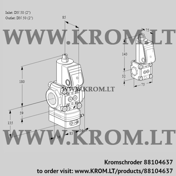 Kromschroder VAG 3T50N/50N05GAQR/PP/BS, 88104637 air/gas ratio control, 88104637