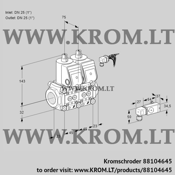 Kromschroder VCS 1E25R/25R05NNWR/3-PP/PPPP, 88104645 double solenoid valve, 88104645